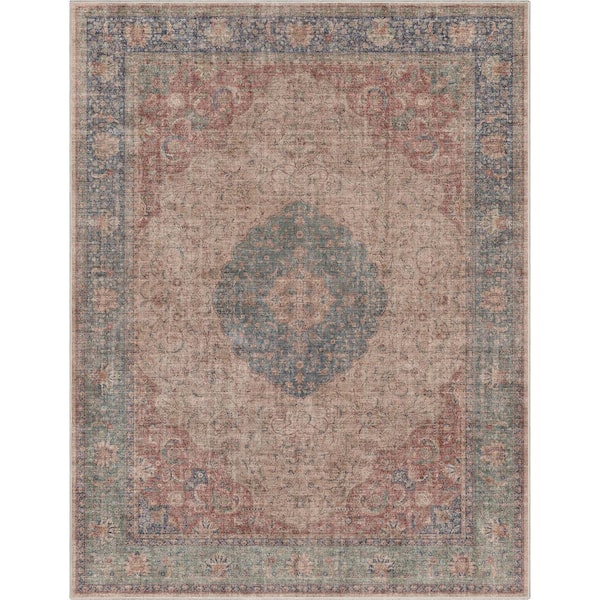 Red Blue 3 ft. 11 in. x 5 ft. 3 in. Flat-Weave Asha Odette Vintage Medallion Oriental Area Rug