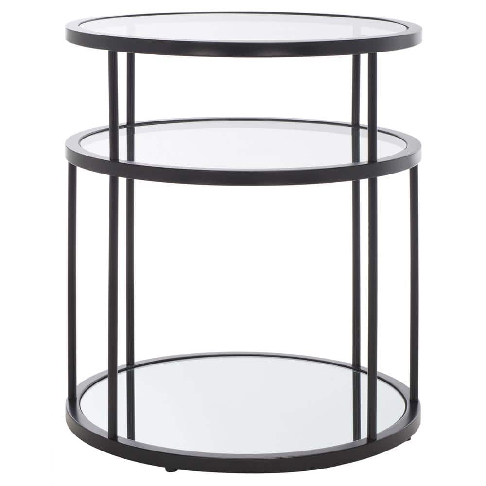 SAFAVIEH Layta 20 in. Black Round Glass End Table with Shelves ACC6402B The Home Depot
