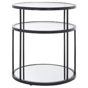 Layta 20 in. Black Round Glass End Table with Shelves