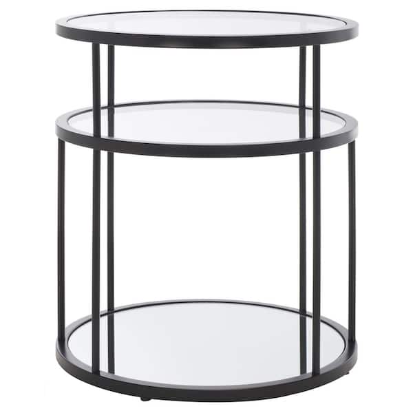 SAFAVIEH Layta 20 in. Black Round Glass End Table with Shelves