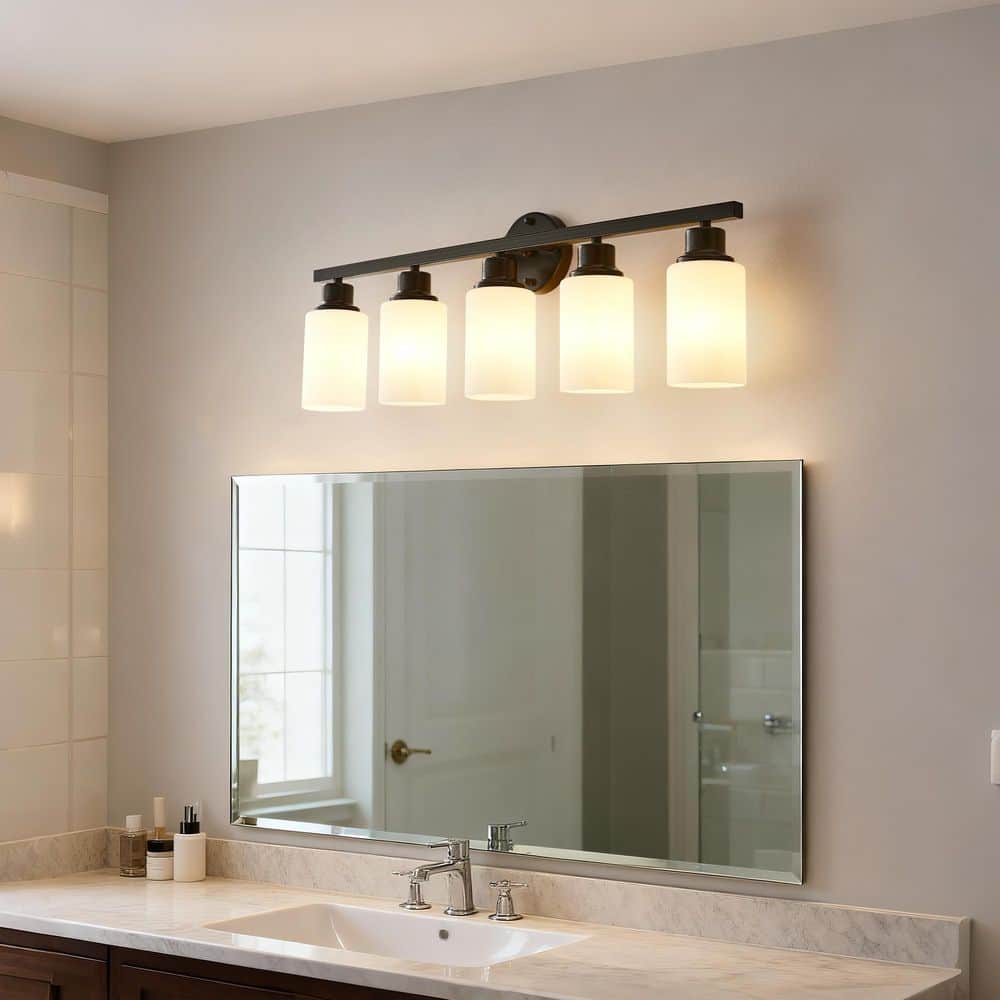 Orbe 5-Light Matte Black Vanity Light with Frosted Glass Shades (No Bulbs) for Bedroom and Living Room price history on PriceWatchPro