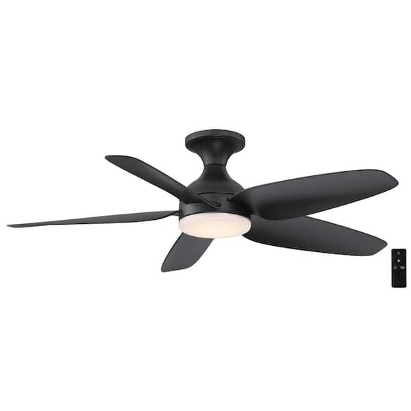 Hampton Bay Ceva 44 in. Indoor/Outdoor Matte Black with Matte Black Blades Ceiling Fan with Adjustable White with Remote Included