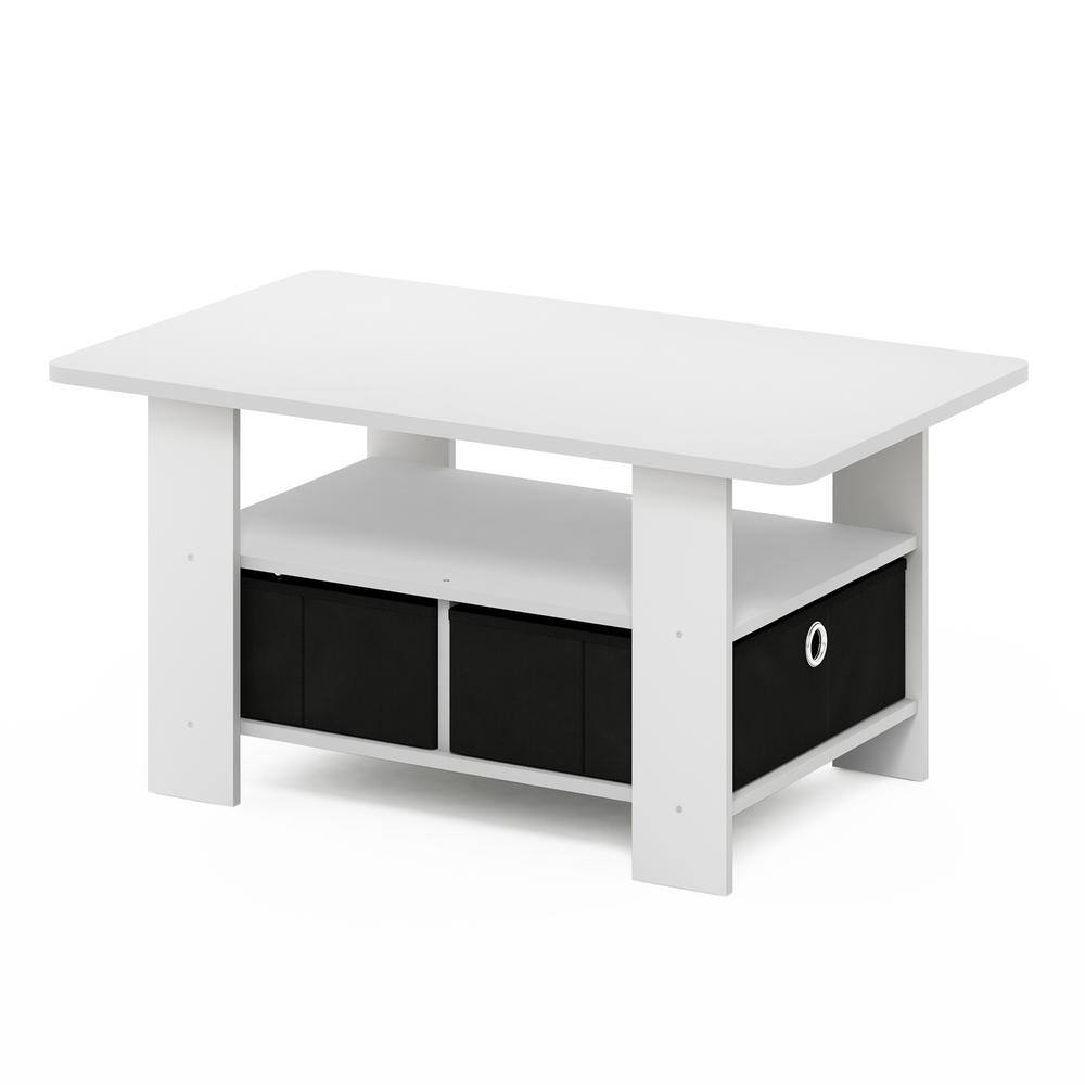 White and Black Rectangular Wood Coffee Table with Storage