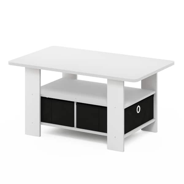 Furinno Andrey 32 in. White/Black Rectangle Wood Coffee Table with Bin ...