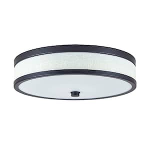 12 in. 75-Watt Modern Oil Rubbed Bronze Integrated LED Flush Mount with White Linen and Acrylic Shade