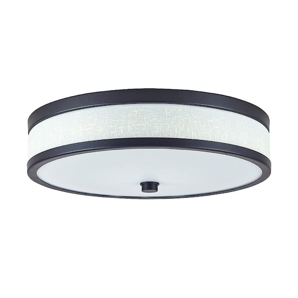 Unbranded 12 in. 75-Watt Modern Oil Rubbed Bronze Integrated LED Flush Mount with White Linen and Acrylic Shade