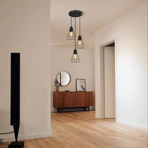 EDISHINE 60-Watt 3-Light Satin Black Cluster Integrated LED Pendant Light with Seeded Glass Shade