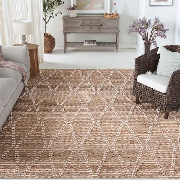 Natural Fiber 8 ft. x 10 ft. Natural/Ivory Diamond Striped Woven Area Rug