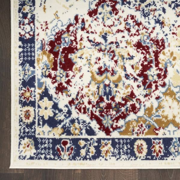 Navy Blue 5 ft. x 7 ft. Damask Power Loom Distressed Area Rug