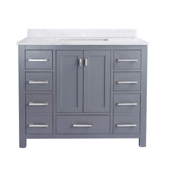 Laviva Wilson 42 in. W x 22 in. D x 34.5 in. H Bathroom Vanity in Grey with  White Carrara Marble Top 313ANG-42G-WC - The Home Depot