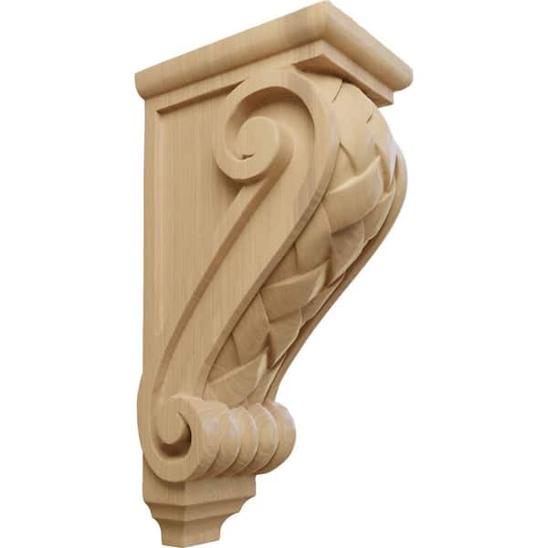 Ekena Millwork 7 in. x 5 in. x 14 in. Unfinished Wood Cherry Large Basket Weave Corbel