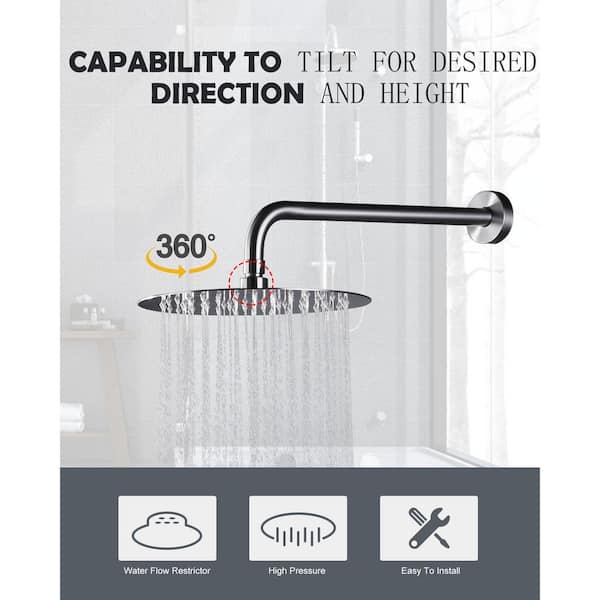 Round 2-Spray Patterns with 1.6 GPM 10 in. Wall Mounted Rain Fixed Shower Head in Brushed Nickel