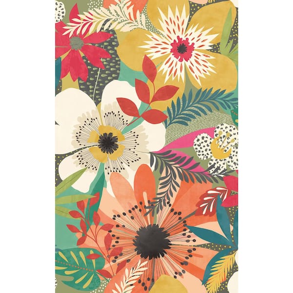Yellow Janis Olive Floral Riot Wallpaper Sample