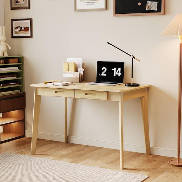 FUFU&GAGA 39.3 in. W-29.5 in. H Rectangular Brown MDF Wood Computer Desk with 2-Drawers