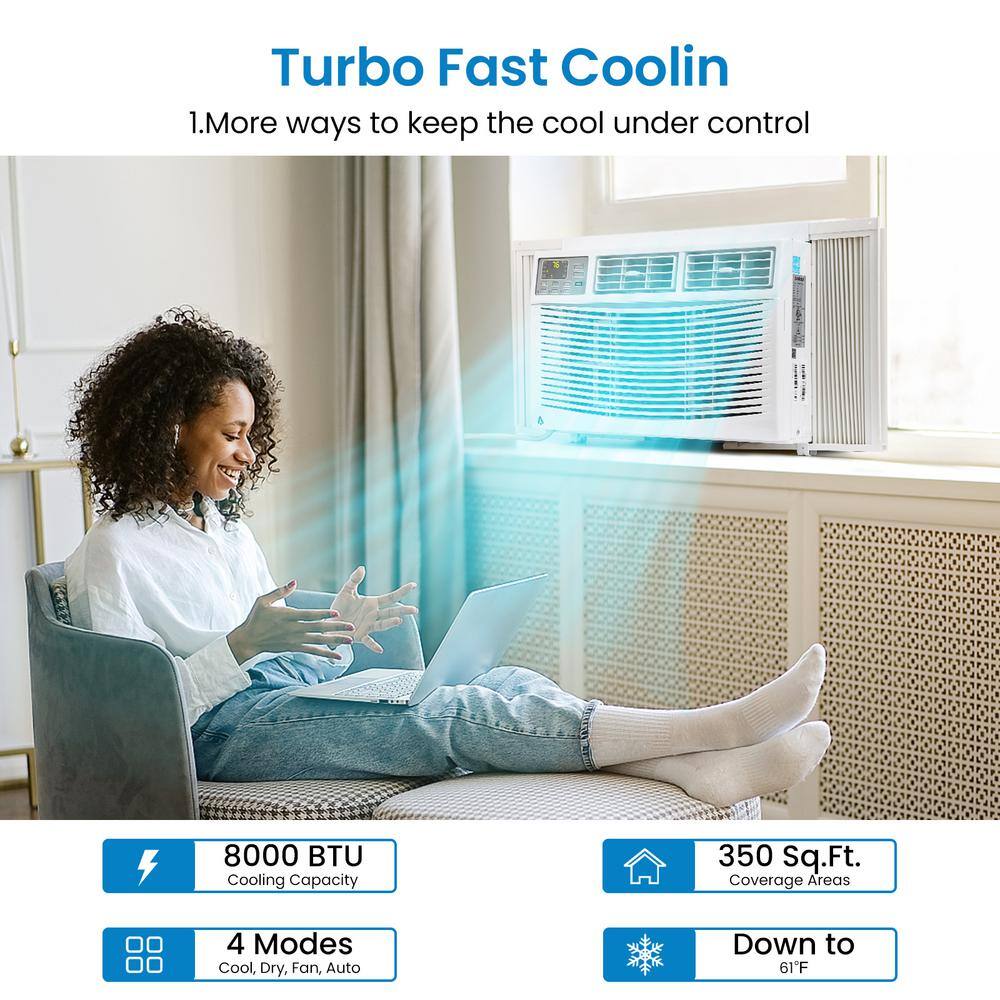 8,000 BTU White Window Air Conditioner with Remote and Smart Control