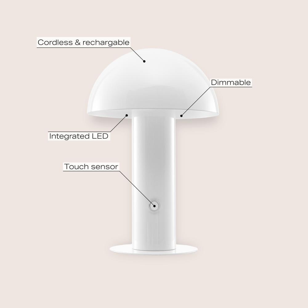 White Cordless Iron LED Mushroom Table Lamp