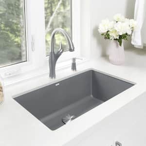 PRECIS Undermount Granite Composite 32 in. Single Bowl Kitchen Sink in Metallic Gray