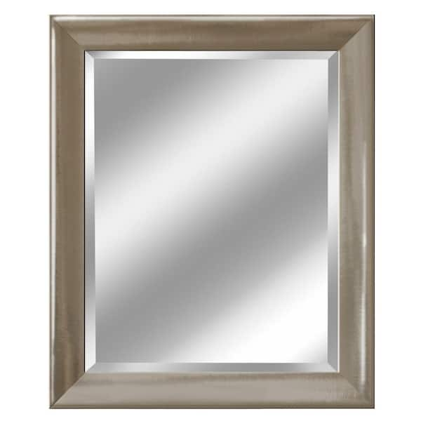 28 in. W x 34 in. H Framed Rectangular Beveled Edge Bathroom Vanity Mirror in Brush nickel