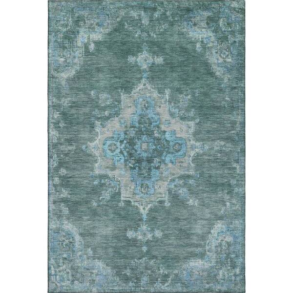 Mayfield Premium Machine Washable Abstract AMF2321 Teal 10 ft. x 14 ft. Area Rug