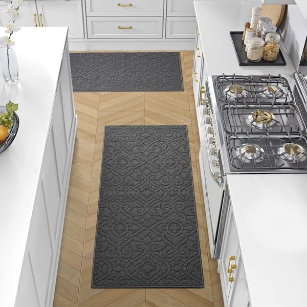 Feya Solid Dark Gray 2 ft. x 5 ft. Medallion 2-Piece Rug Set