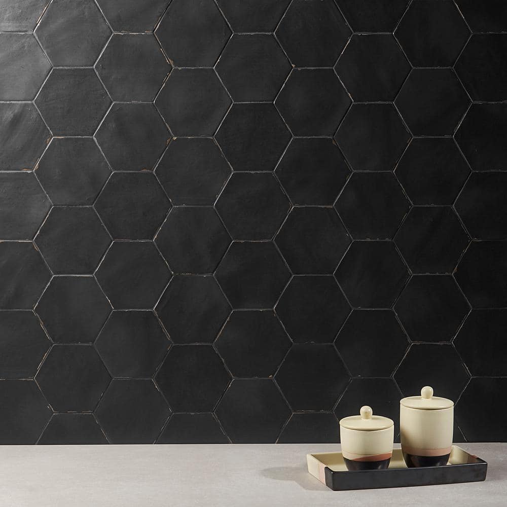 Alexandria Black Matte Porcelain Hexagon Floor and Wall Tile