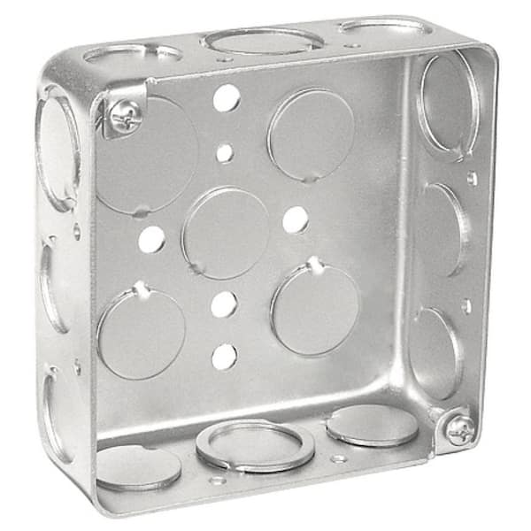 Southwire 4 in. W x 1-1/2 in. D Steel Metallic Drawn Square Box with Nine 1/2 in. KO's and 8 CKO's (1-Pack)