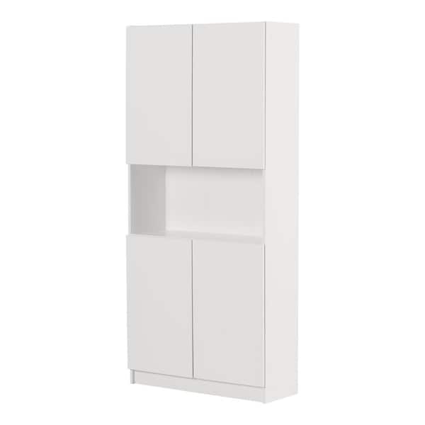 South Shore Olea Pure White 71.5 in. Accent Cabinet Office Storage with 5-Shelf Bookcase
