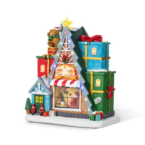 10.75 in. Lighted Toy Market Resin Christmas Village with Movement and Music