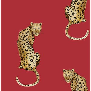 30.75 sq. ft. Red Leopard King Vinyl Peel and Stick Wallpaper Roll