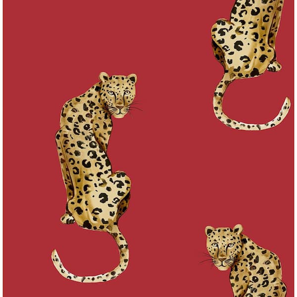 Spoonflower Peel & Stick Wallpaper 6ft x 2ft - Leopard Texture Dark Red  Black Gold Animal Cat Africa Custom Removable Wallpaper - .com