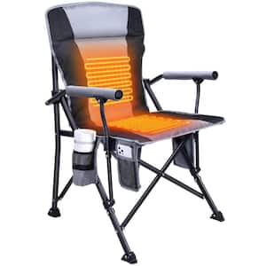 Gray Heated Camping Chair with 3 Heat Levels, Fully Padded Heated Folding Chair Rich Pockets-Battery NOT Included