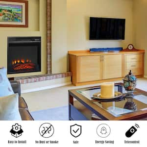 18 in. 1400-Watt Electric Fireplace Freestanding and Wall-Mounted Heater Log Flame Remote Black