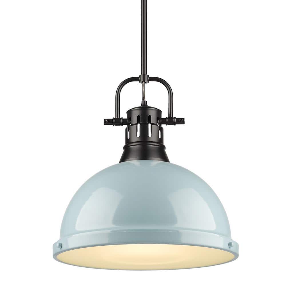 Matte Black and Seafoam Glass Bowl Pendant Light