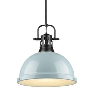 Duncan 1-Light Black Pendant and Rod with Seafoam Shade