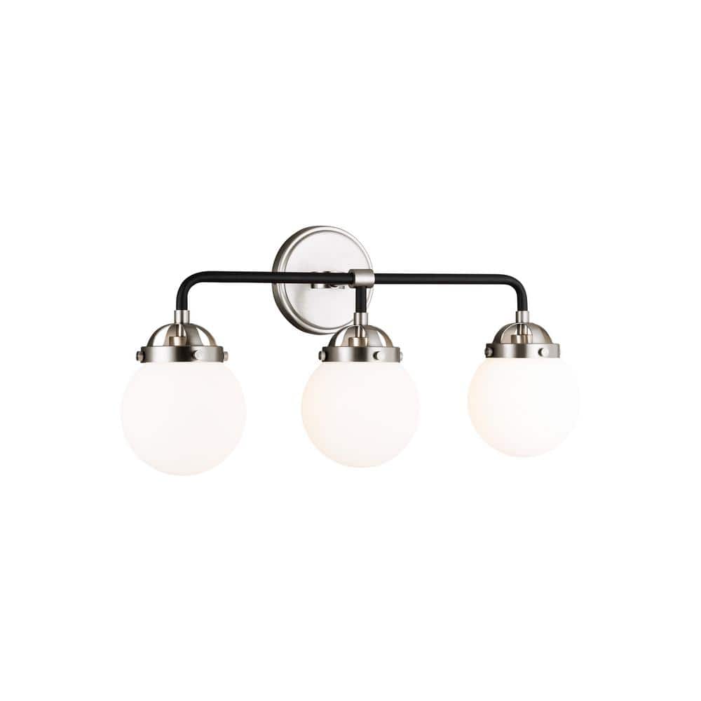Brushed Nickel 3-Light Vanity with Etched Glass Shades