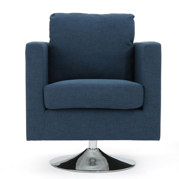 Noble House Holden 28 in. Navy Blue Polyester Swivel Club Chair