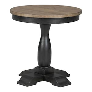 Windcrest 24 in. Weathered Black and Brown Round Wood End Table