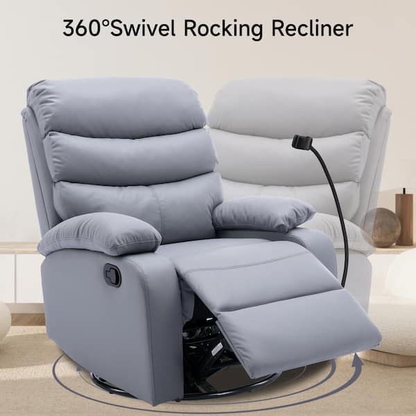 Pinksvdas 30.2 in. Light Grey Tech Faux Leather Swivel Rocker Recliner Chair,  Manual Standard Recliner C 8018 LG - The Home Depot