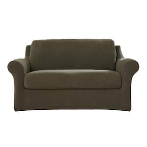 Ultimate Stretch Pique Olive Polyester 2-Piece Loveseat Slipcover