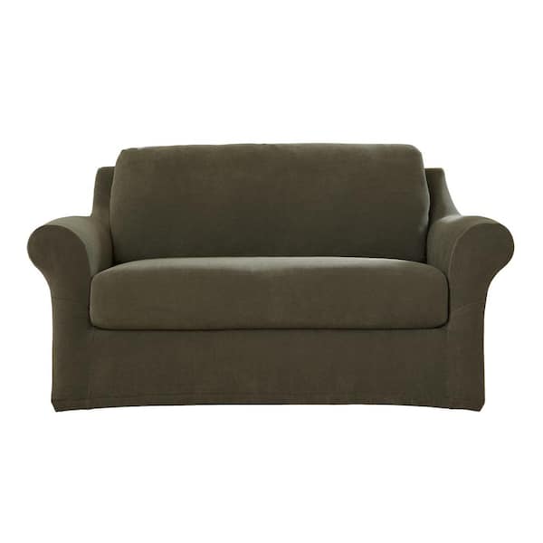 Sure-Fit Ultimate Stretch Pique Olive Polyester 2-Piece Loveseat Slipcover