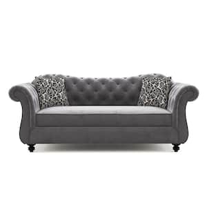 Goddart 91 in. Rolled Arm Polyester Straight Tufted Sofa in Gray