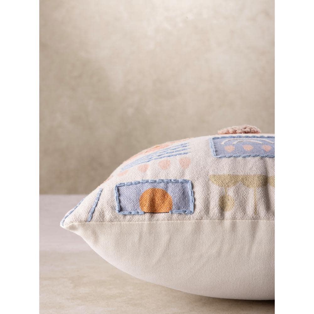 Junia 20"x20" Multicolor Cotton Throw Pillow with Whimsical Design