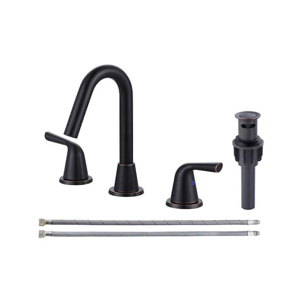 AVITAS 8 in. Widespread Double Handle Bathroom Faucet with Drain Kit and Supply Lines Included in Spot Resist Oil Rubbed Bronze