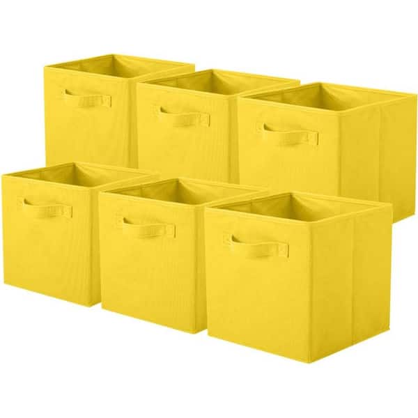 11 in. H x 10.5 in. W x 10.5 in. D  Yellow Fabric Collapsible Cube Storage Bin, Pack of 6