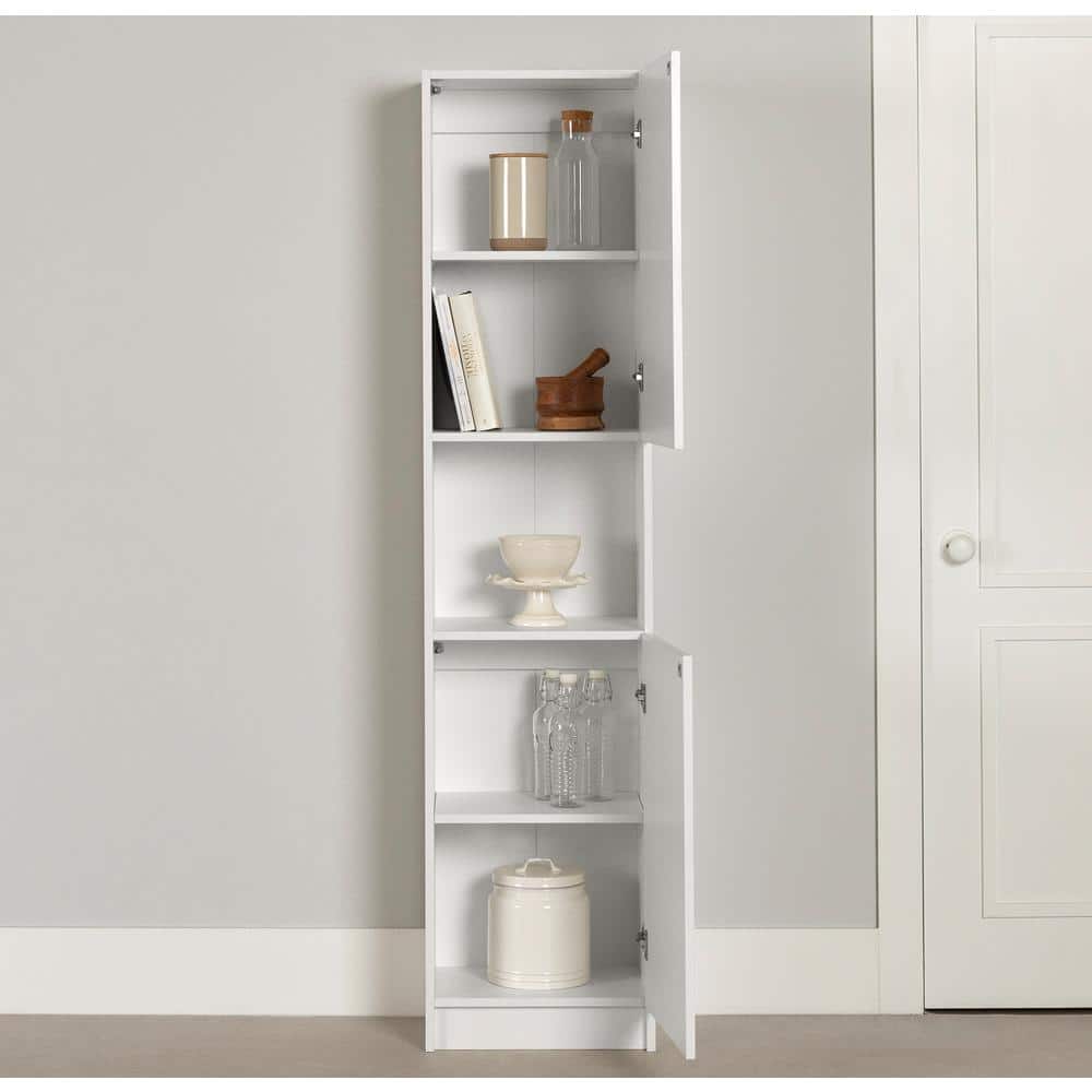 Pure White Tall Narrow Storage Cabinet with Handleless Doors