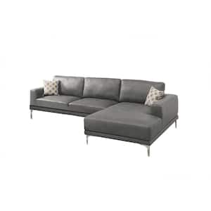 34 in. Square Arm Faux Leather L Shaped Sofa in Gray
