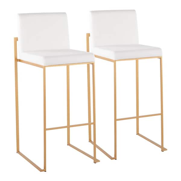 Lumisource Fuji 40.5 in. White Velvet and Gold Steel High Back Bar Stool (Set of 2)