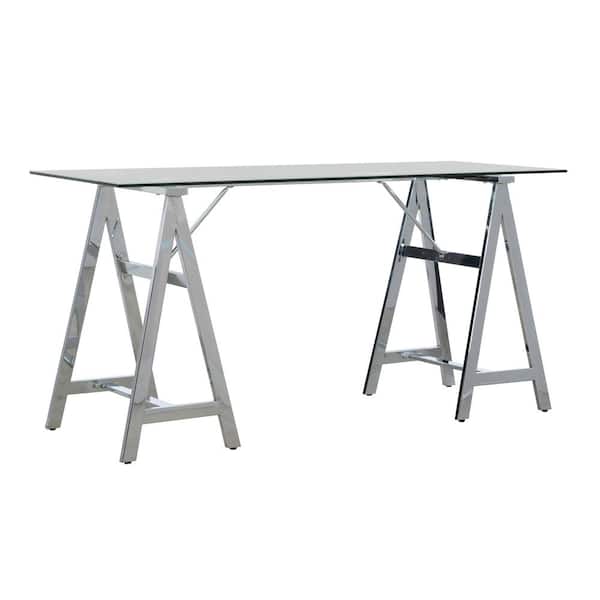 Linon Home Decor Winnie 58 in. W Rectangle Chrome Silver Trestle Writing Desk