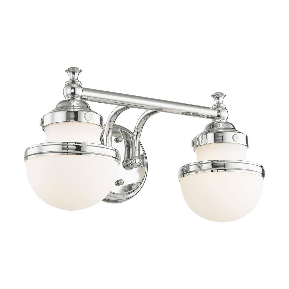Polished Chrome Two-Light Bath Vanity with Opal Glass Shades