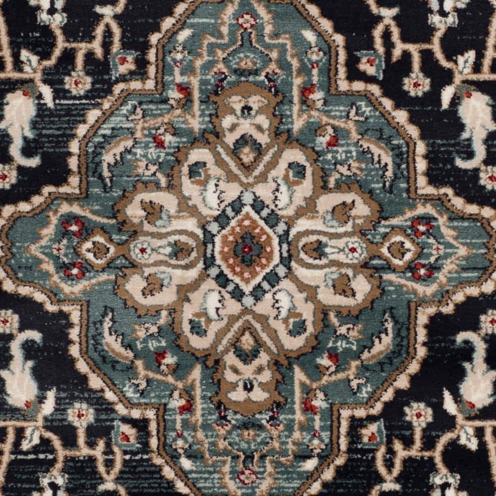 Anthracite and Teal Traditional Floral Area Rug